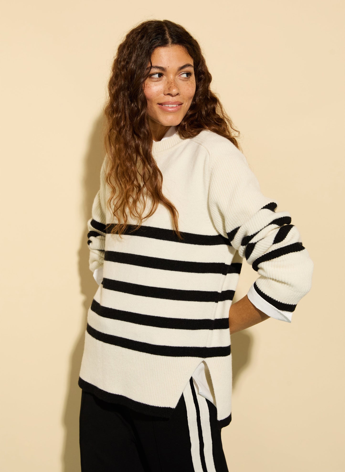Fleur Striped Wool Blend Jumper / Cream and Black