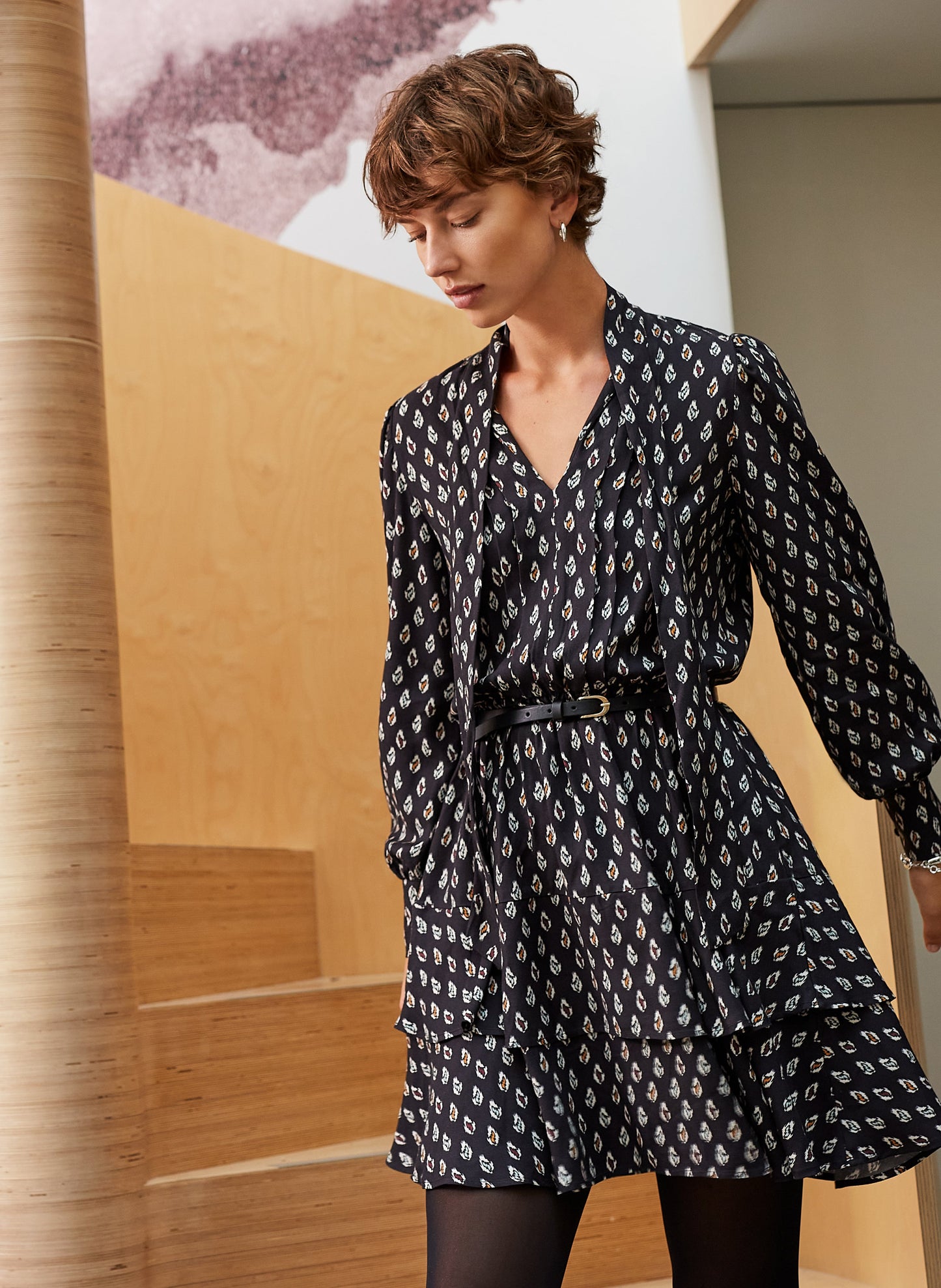 Odile Dress with LENZING™ ECOVERO™ Black Ikat Geo