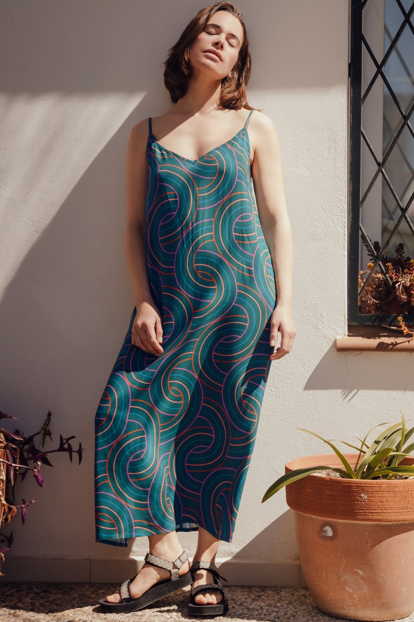 Gretchen Midi Sundress - Green, Concentric Circles