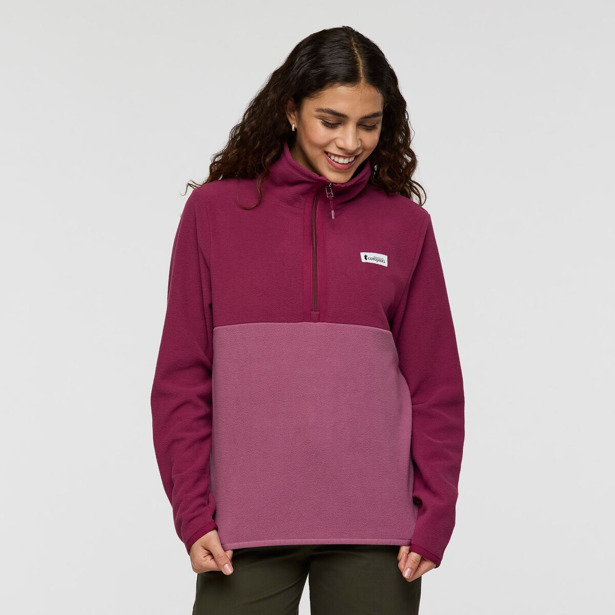 Cool burgundy half zip recycled fleece from Cotopaxi.