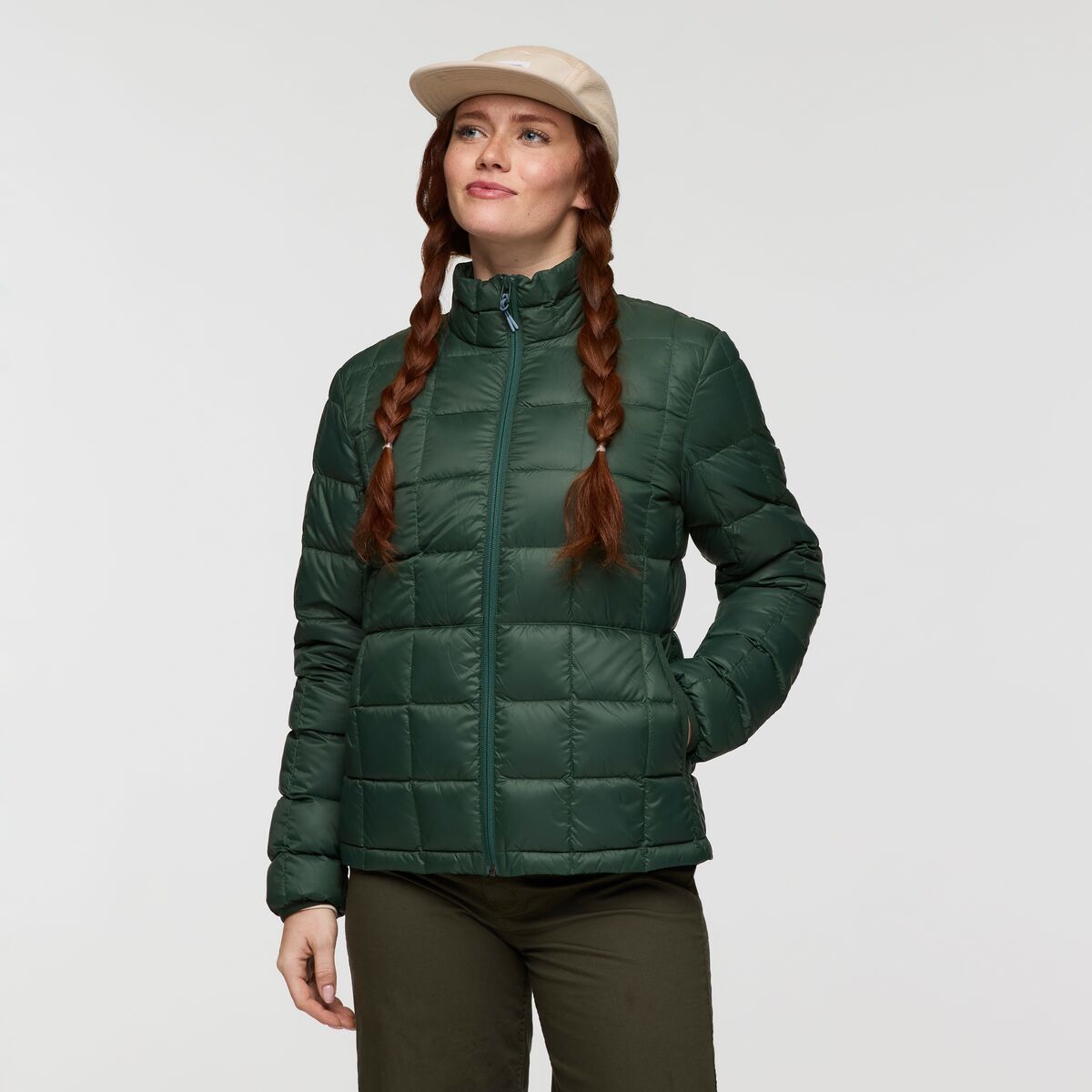 Forest green responsibly sourced down puffer jacket from Cotopaxi.
