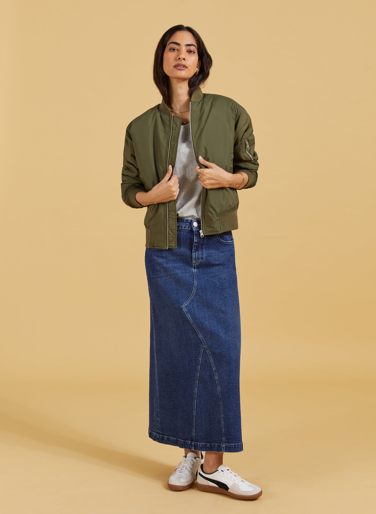 Nia Organic Stretch Denim Long Skirt / Dark Indigo