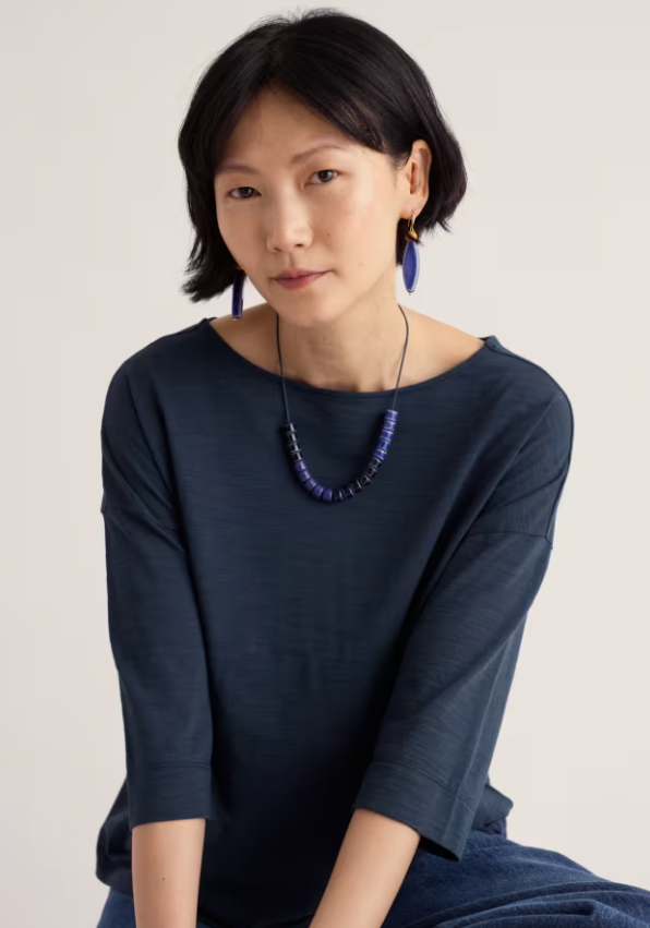 Braya Ceramic Bead Necklace - French Blue Mix