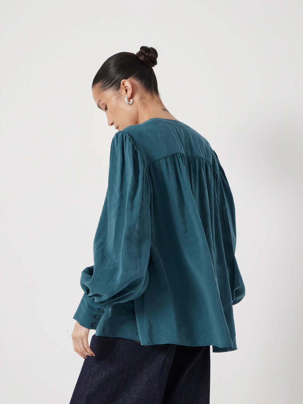 Puff Sleeve Blouse - Teal Blue