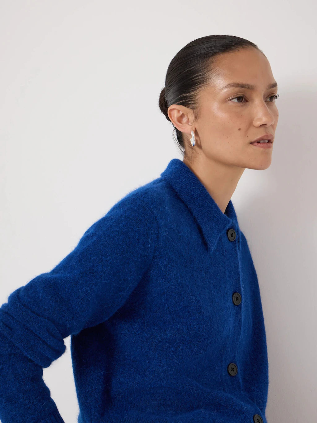 Cedar Wool Blend Collar Detail Cardigan - Deep Blue
