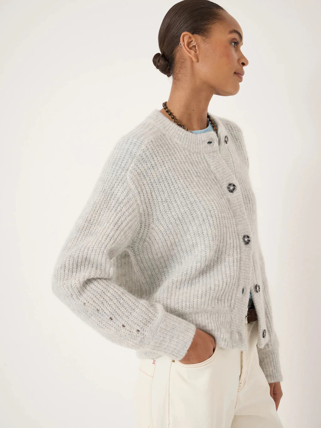 Raven Wool Blend Cardigan - Light Grey Marl
