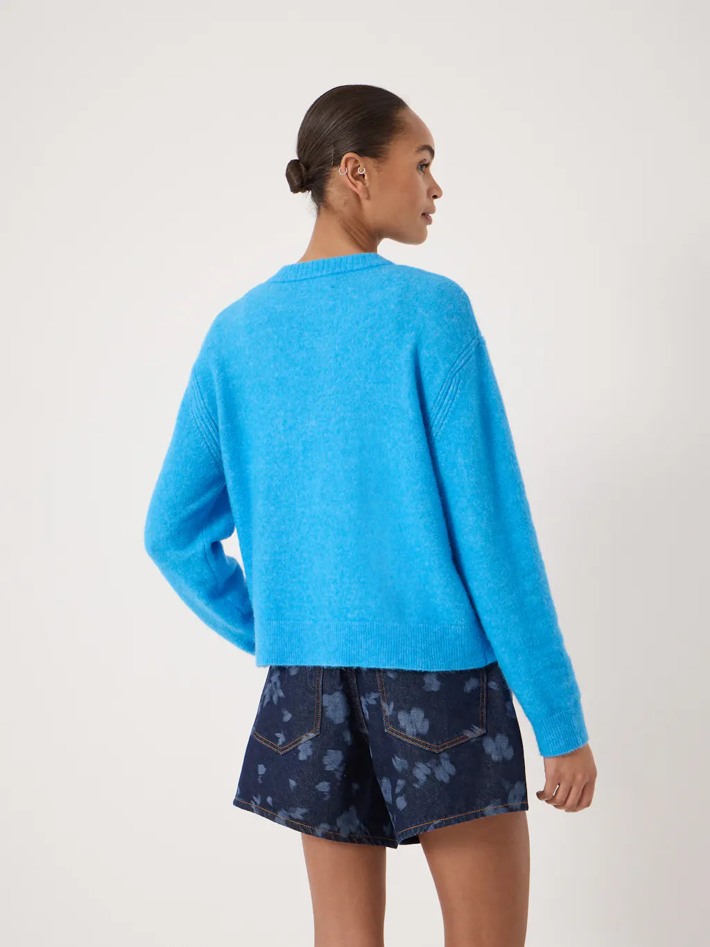Juni Crew Neck Wool Blend Cardigan - Blue