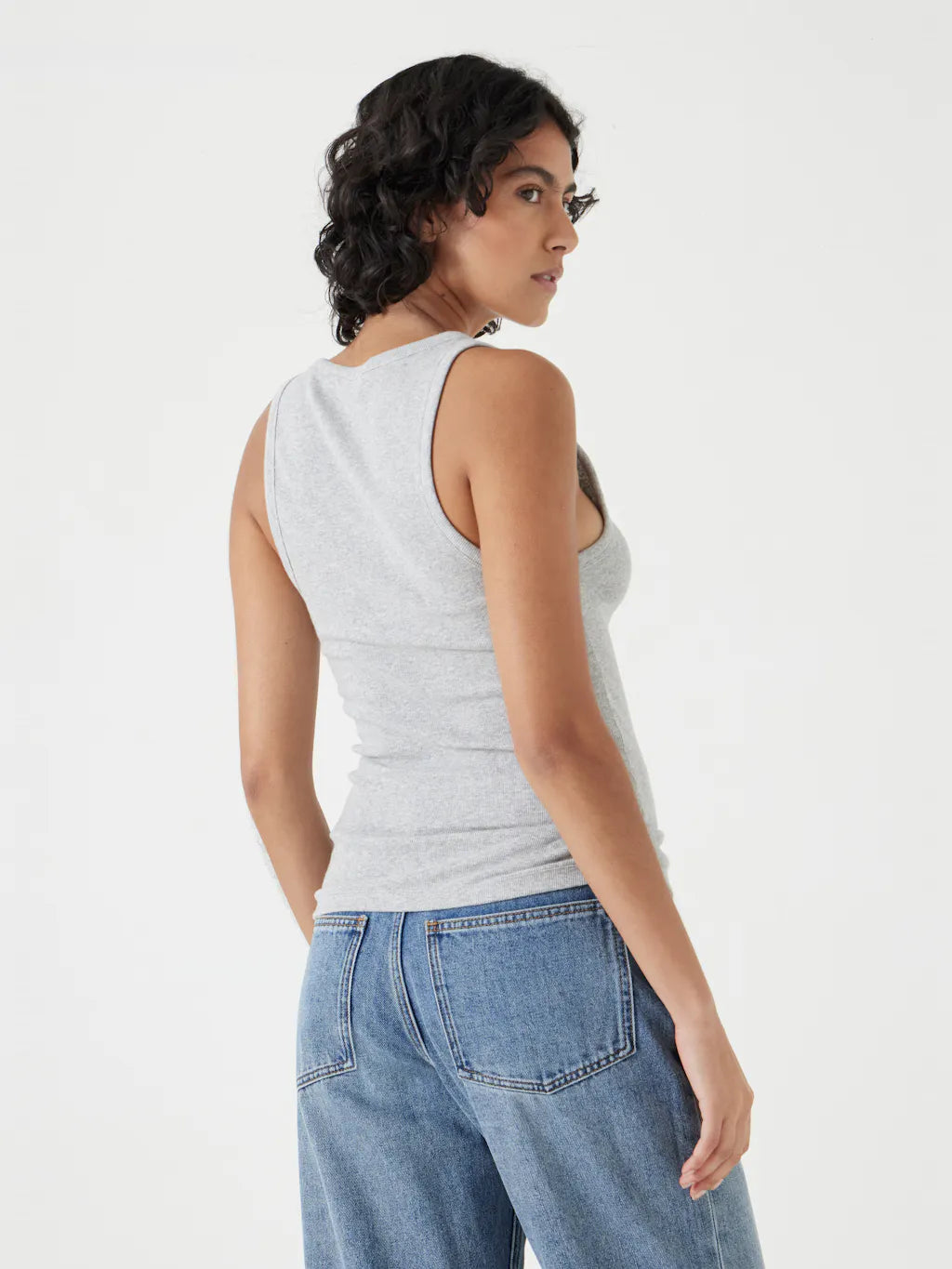 Scoop Neck Ribbed Vest - Grey Marl