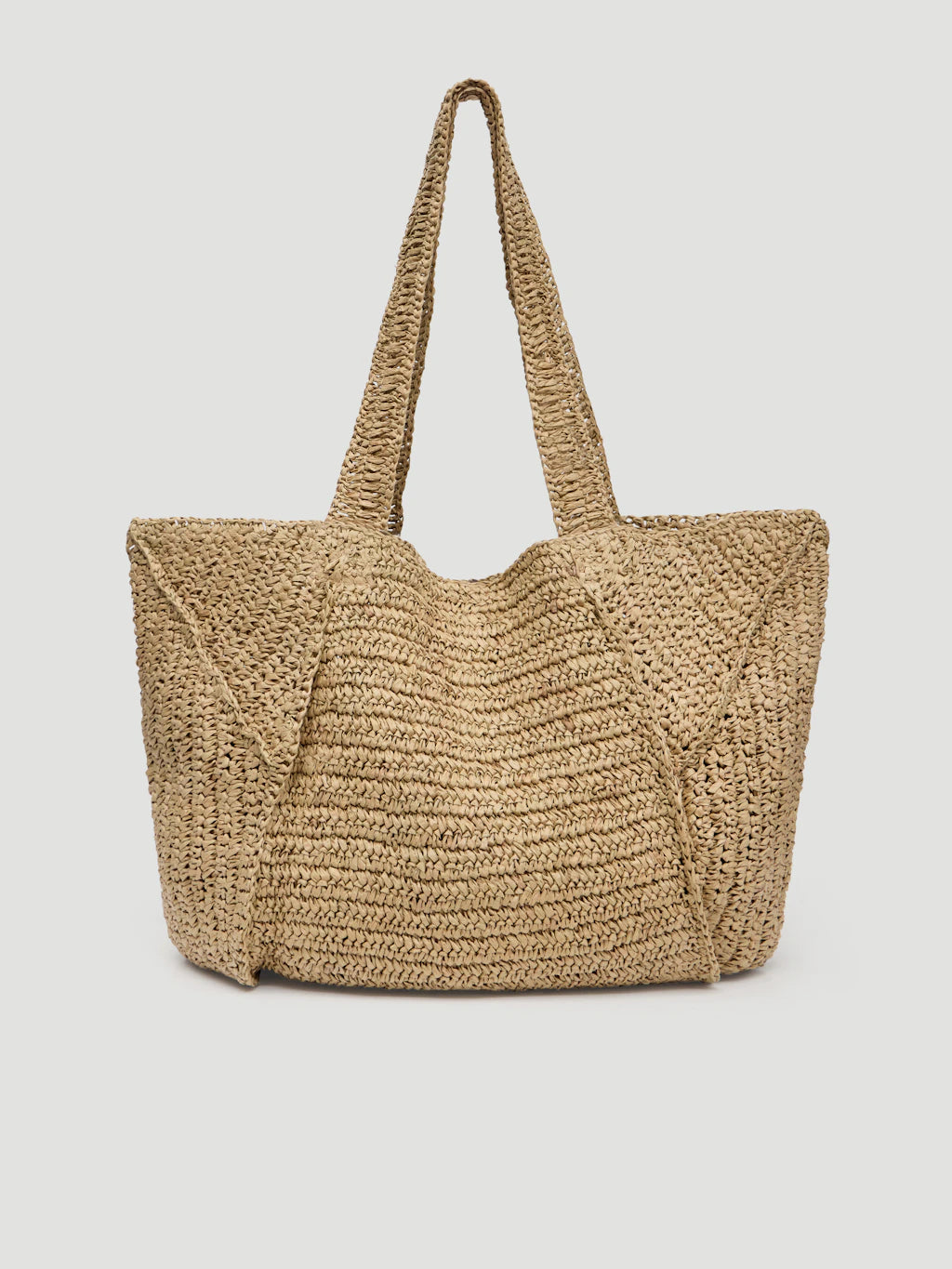 Aster Raffia Panel Tote Bag - Nude