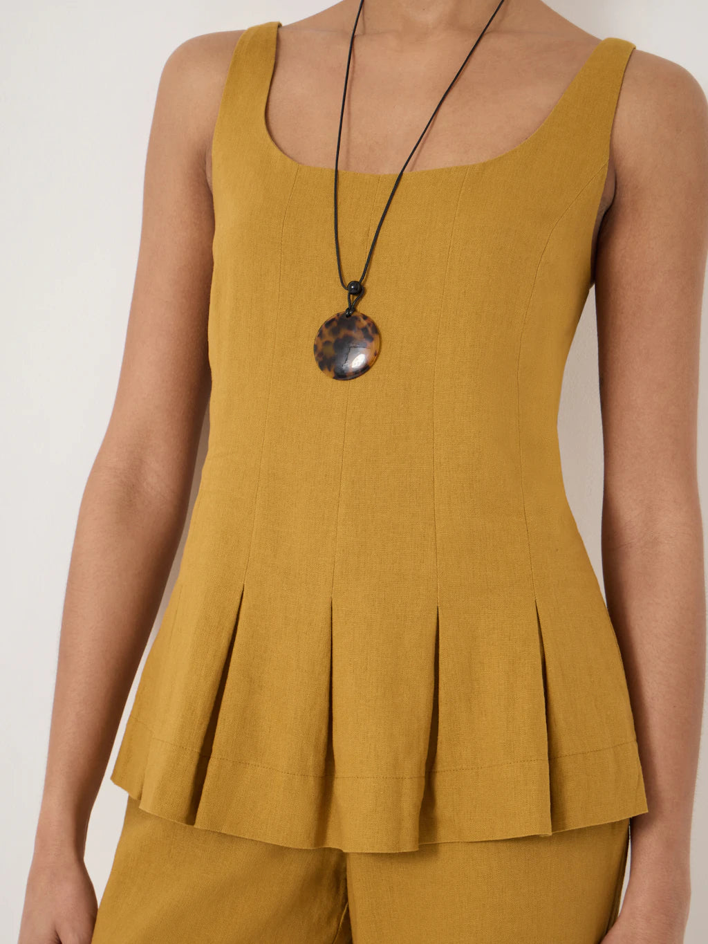Zendie Linen Blend Waisted Top - Gold Yellow