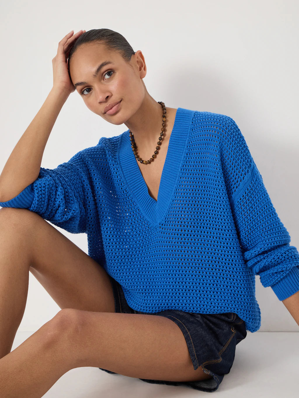 Open Stitch V Neck Jumper - Daphne