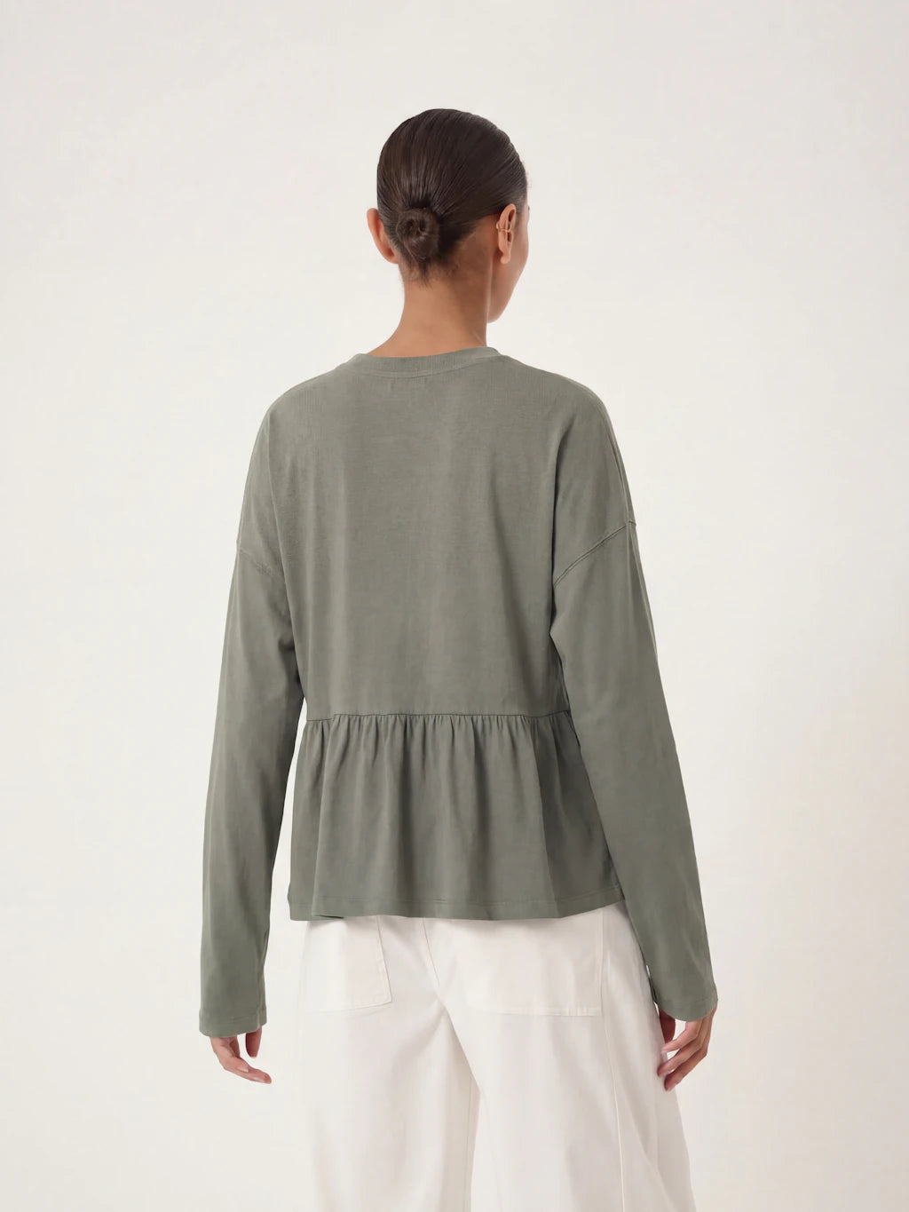 Sana Peplum Jersey Top - Khaki Green