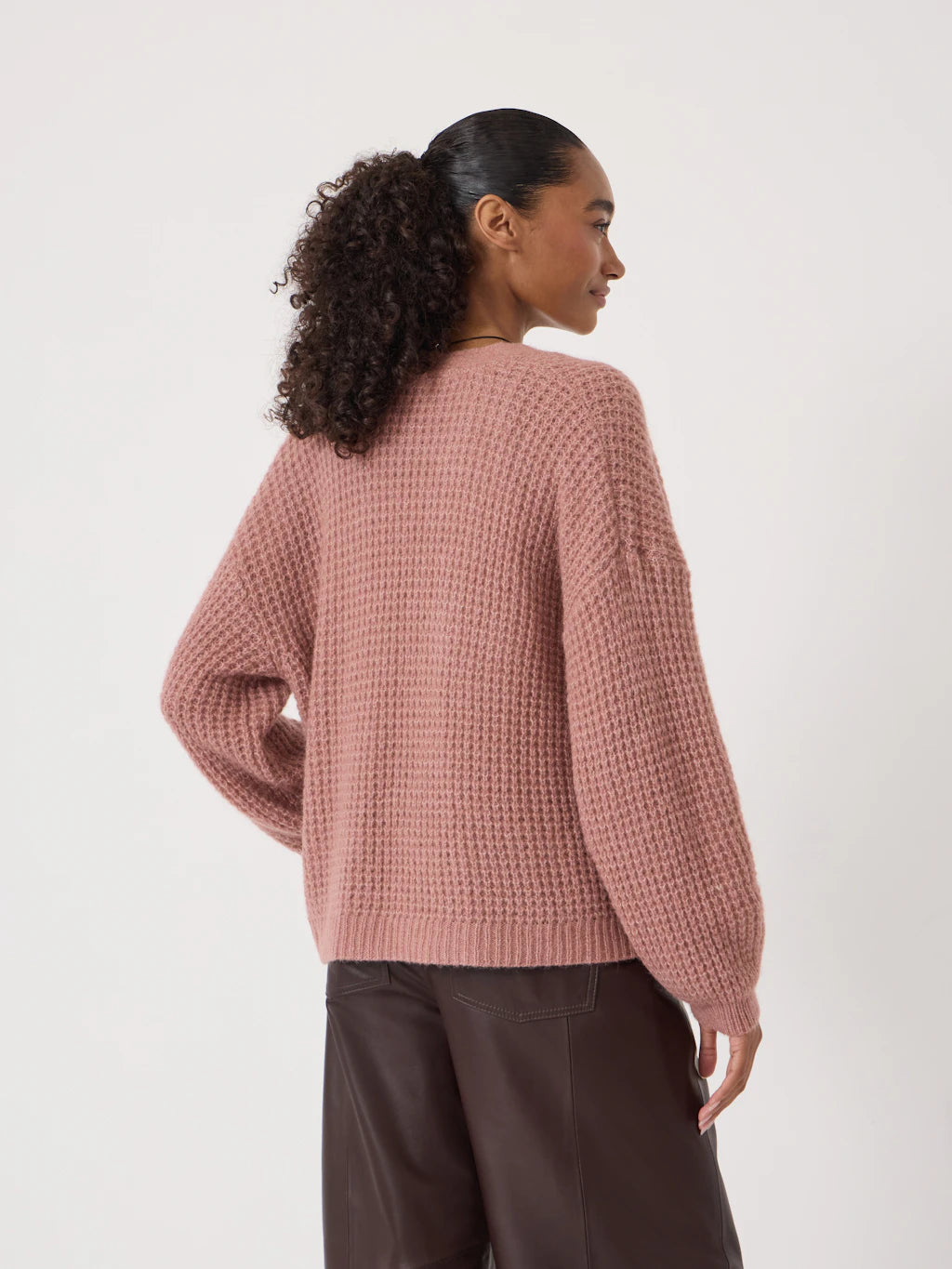 Waffle Stitch Edge to Edge Cardigan - Rosewood Pink
