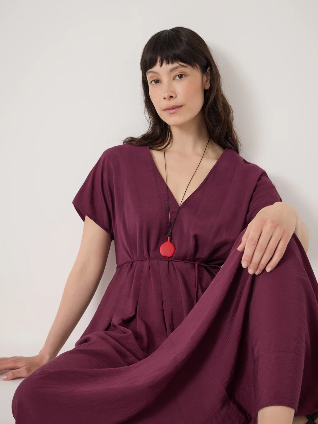 Bronte Pleated Midi Dress - Wine Red