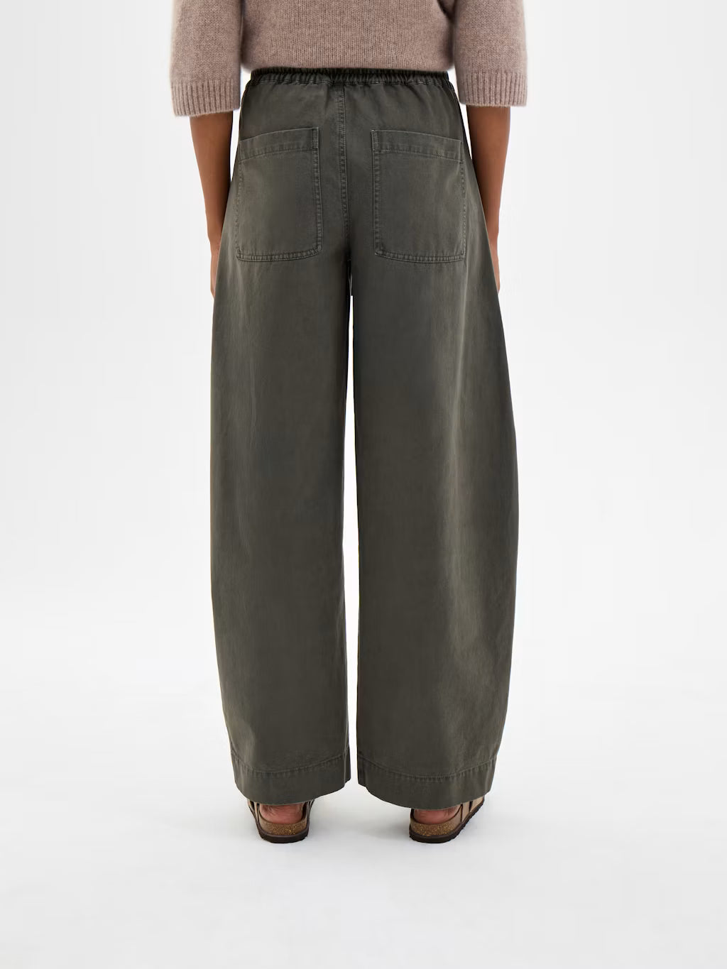 Sanna Straight Leg Washed Trousers - Khaki Green