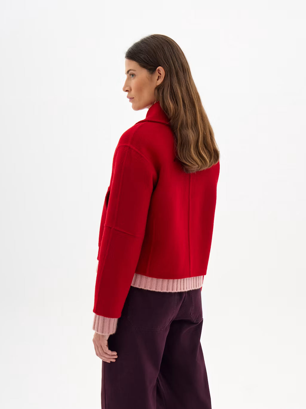 Nerise Pure Wool Double Faced Zip Jacket - Crimson Red