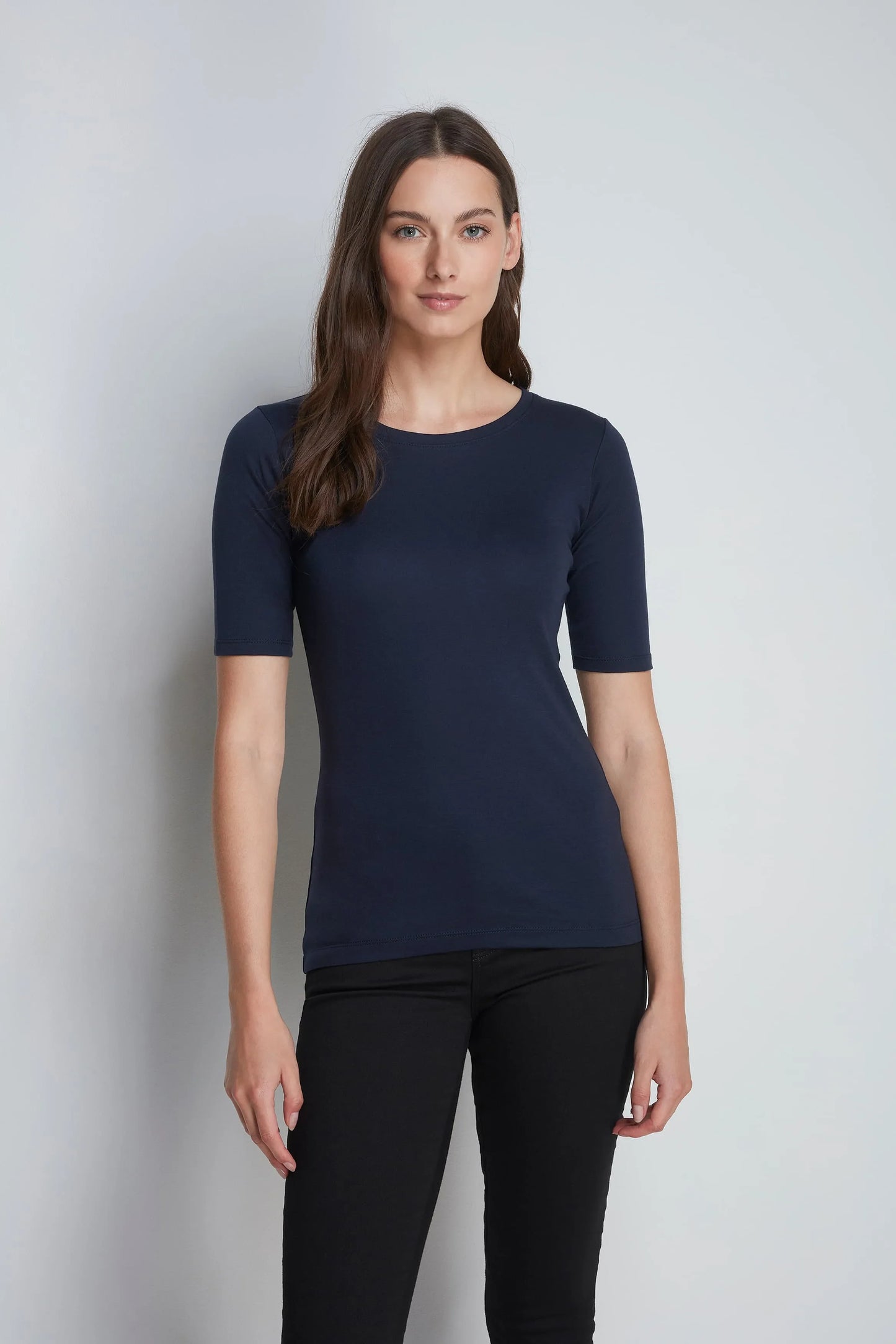 Half Sleeve Crew Neck Cotton Modal Blend T-shirt Navy