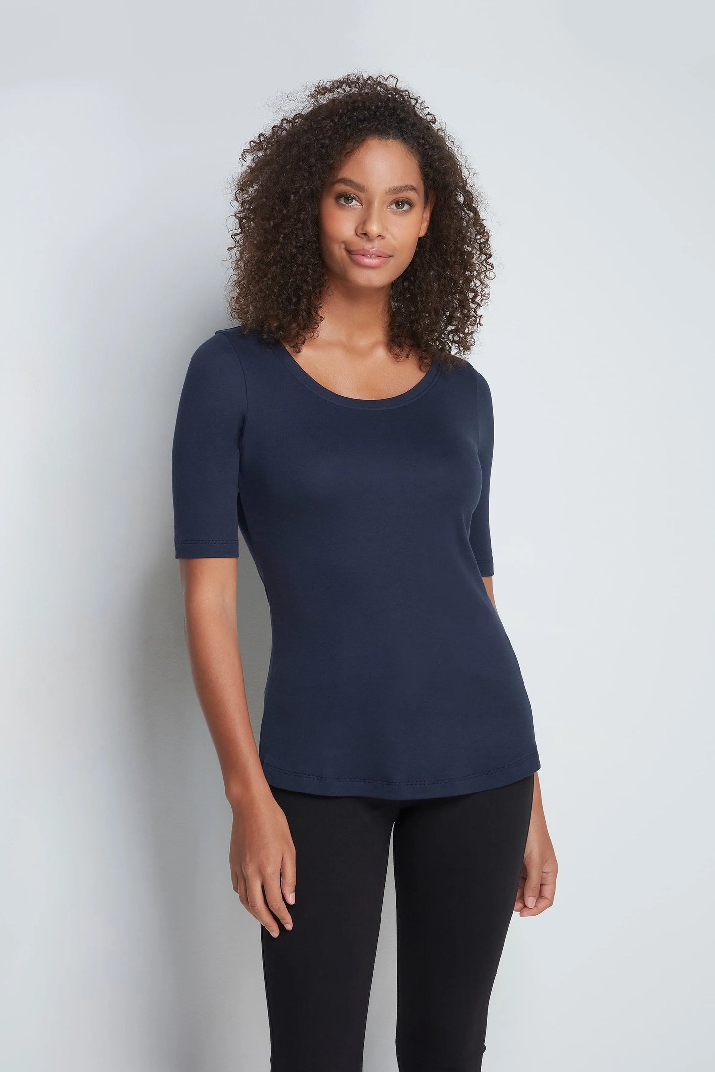 Half Sleeve Scoop Neck Cotton Modal Blend T-Shirt Navy