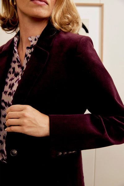 Gaia Stretch Corduroy Blazer - Burgundy