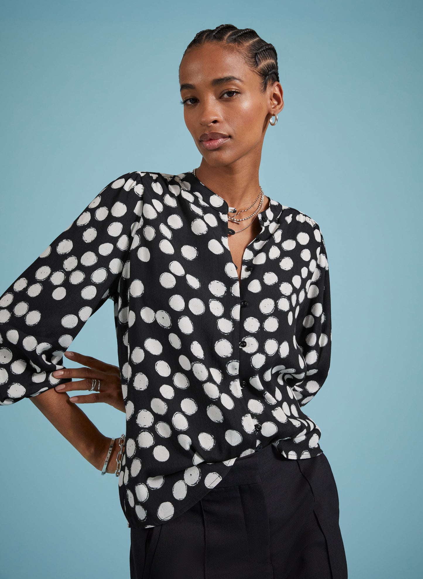 Jaqueline Printed Blouse / Black Painted Polka