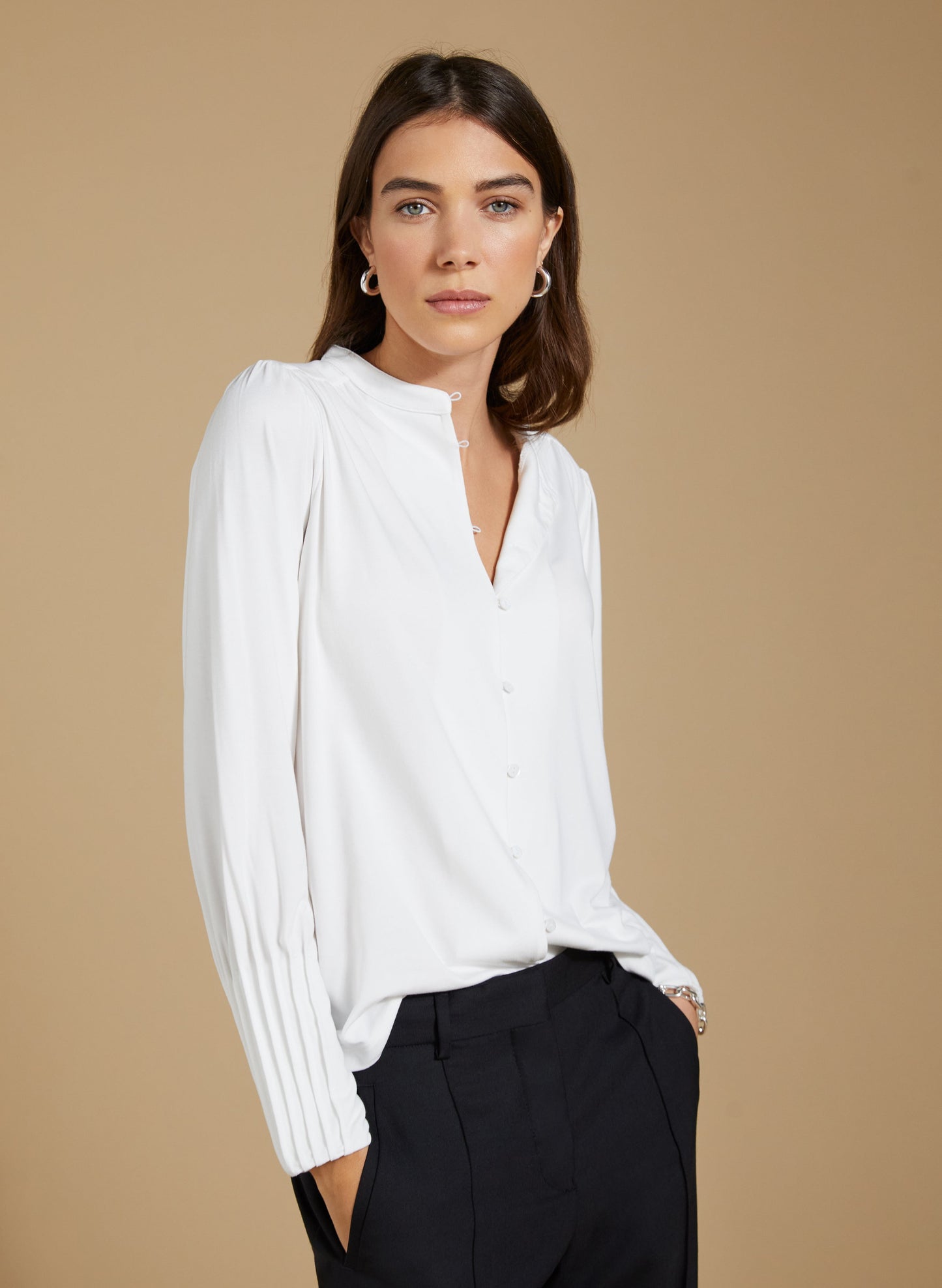Caroline Button Detail Blouse / Pure White