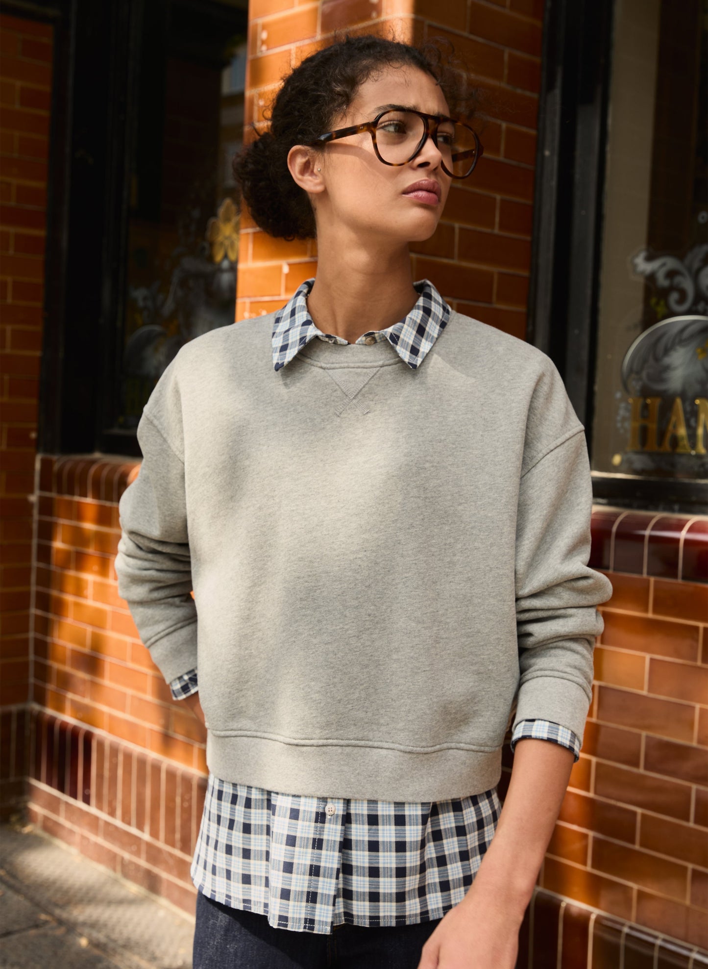 Blake Organic Cotton Cropped Sweatshirt / Grey Marl