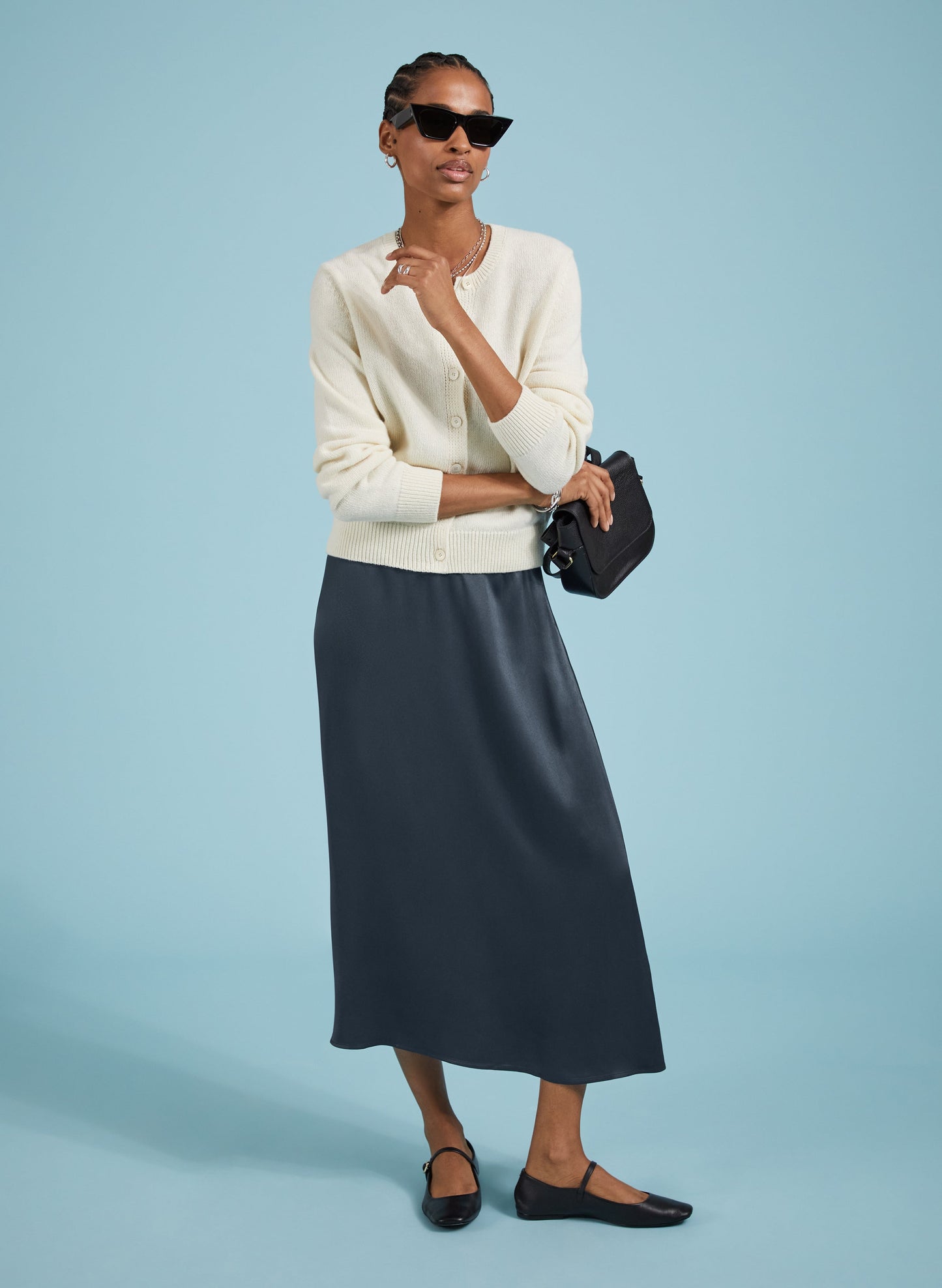 Doris Satin Slip Skirt / Classic Navy