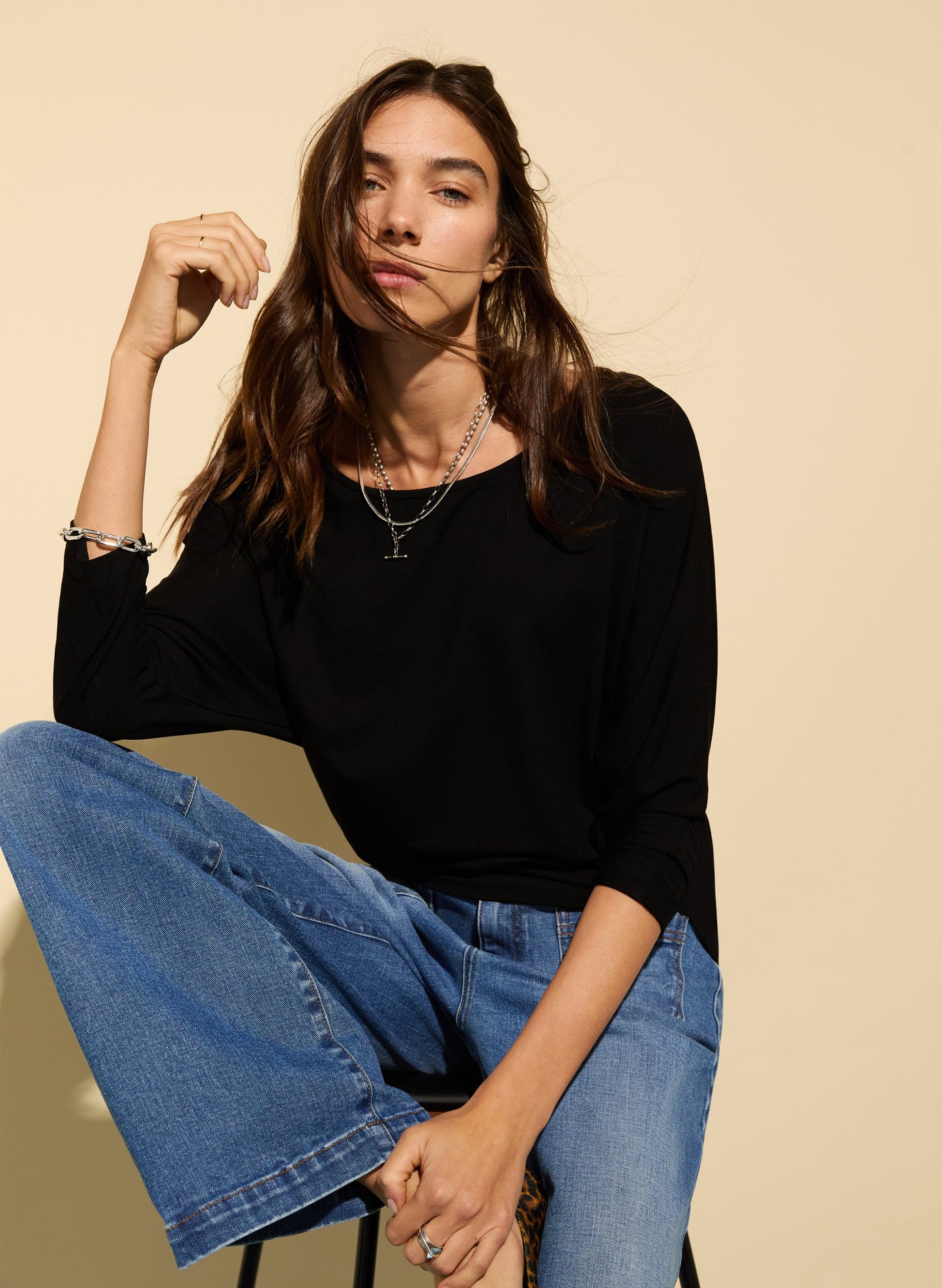 Spenser Relaxed Boat Neck Top / Caviar Black