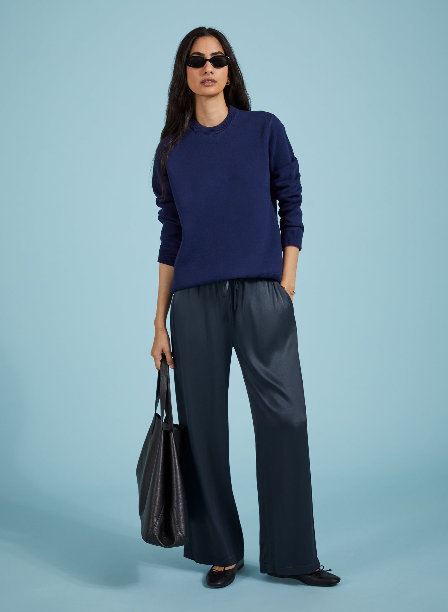 Monica Satin Wide Leg Trousers / Classic Navy