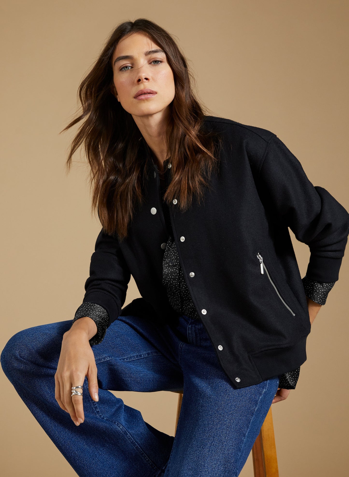 Antonia Wool Blend Bomber Jacket / Caviar Black