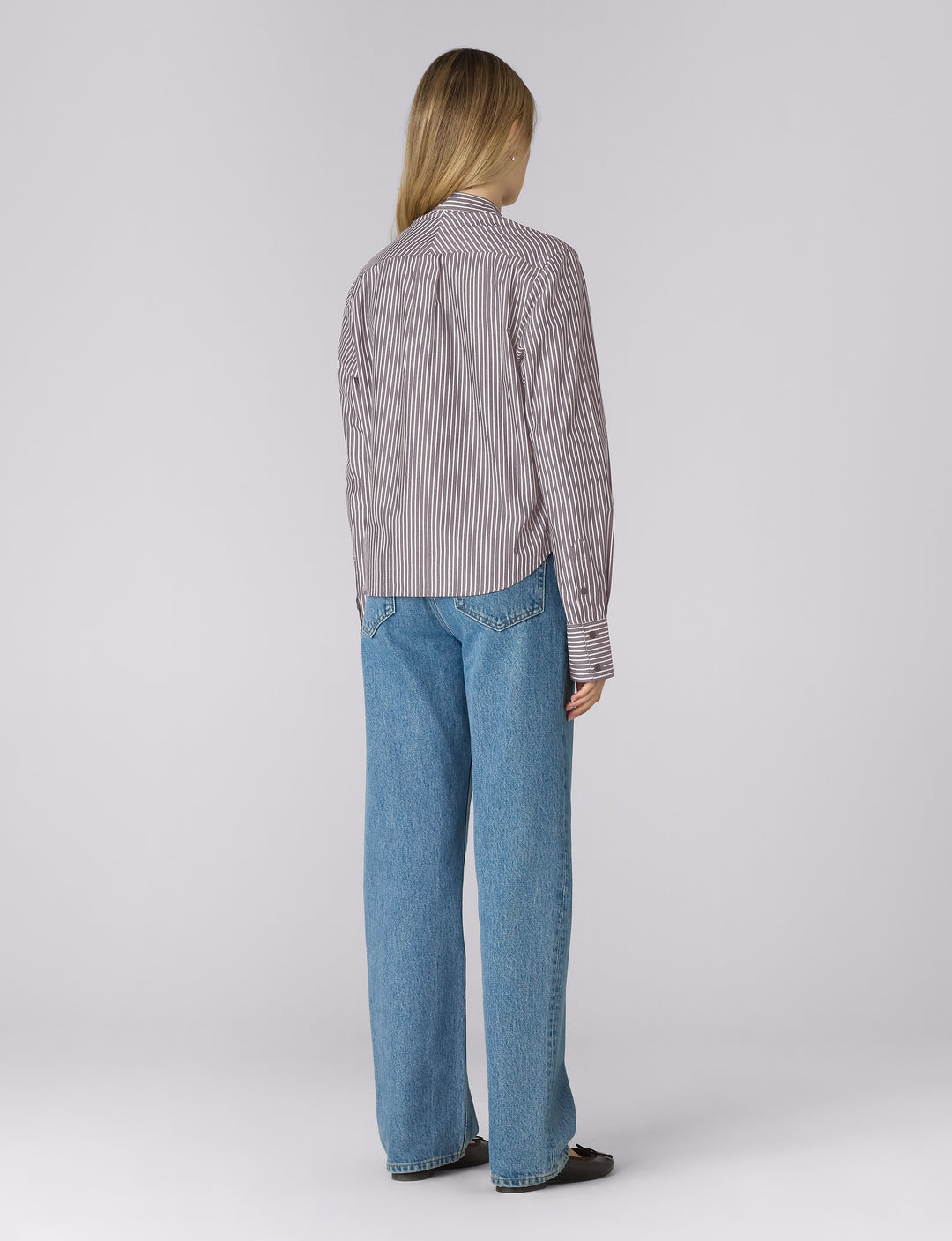 Rue Curved Bib Blouse: Fine Poplin, Navy and Ivory
