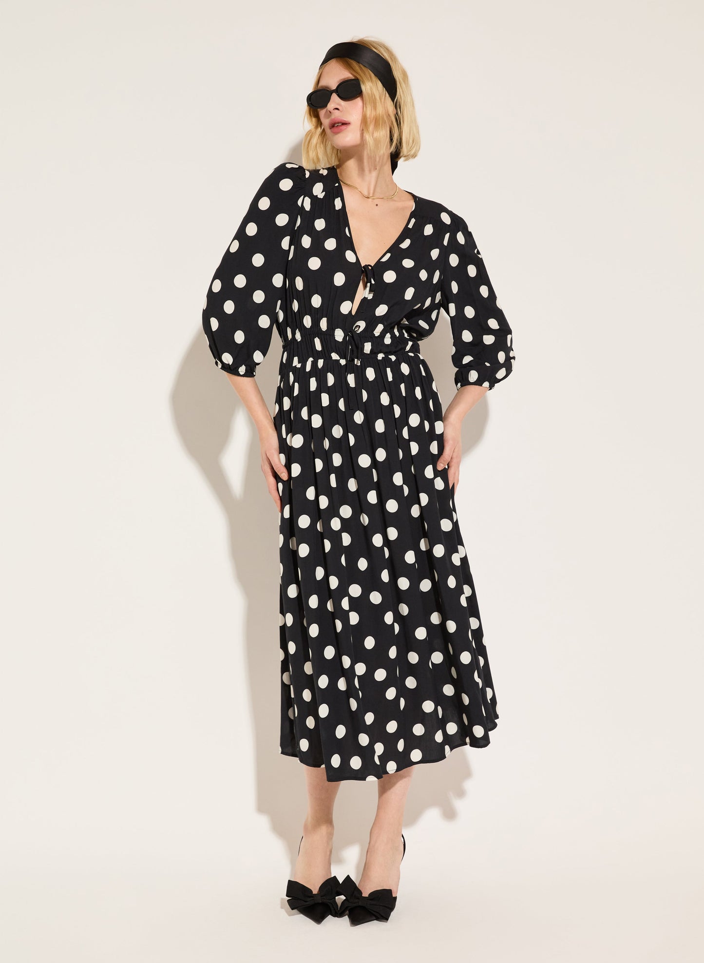 Olesia Printed Midi Dress Black Polka Dot Print