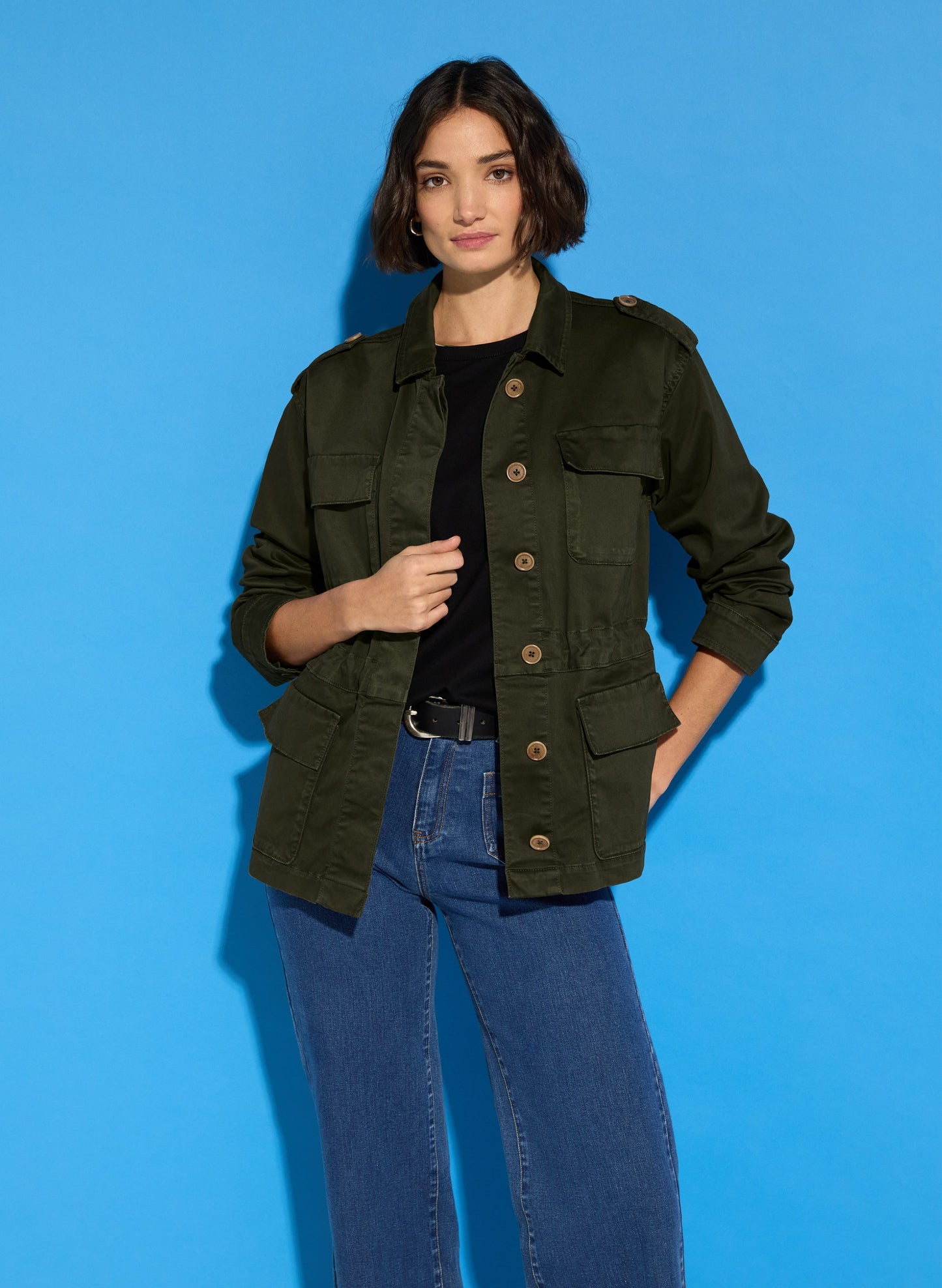 Mattie Organic Cotton Cargo Jacket / Dark Olive