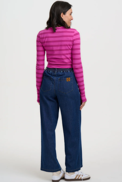 Trista Jersey Thumbhole Top - Pink Mauve Stripe