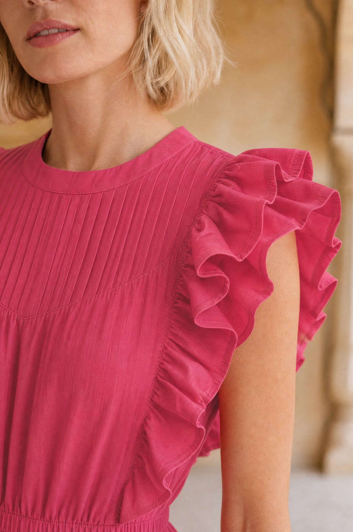 Rose Frill Plain Maxi Dress - Pink