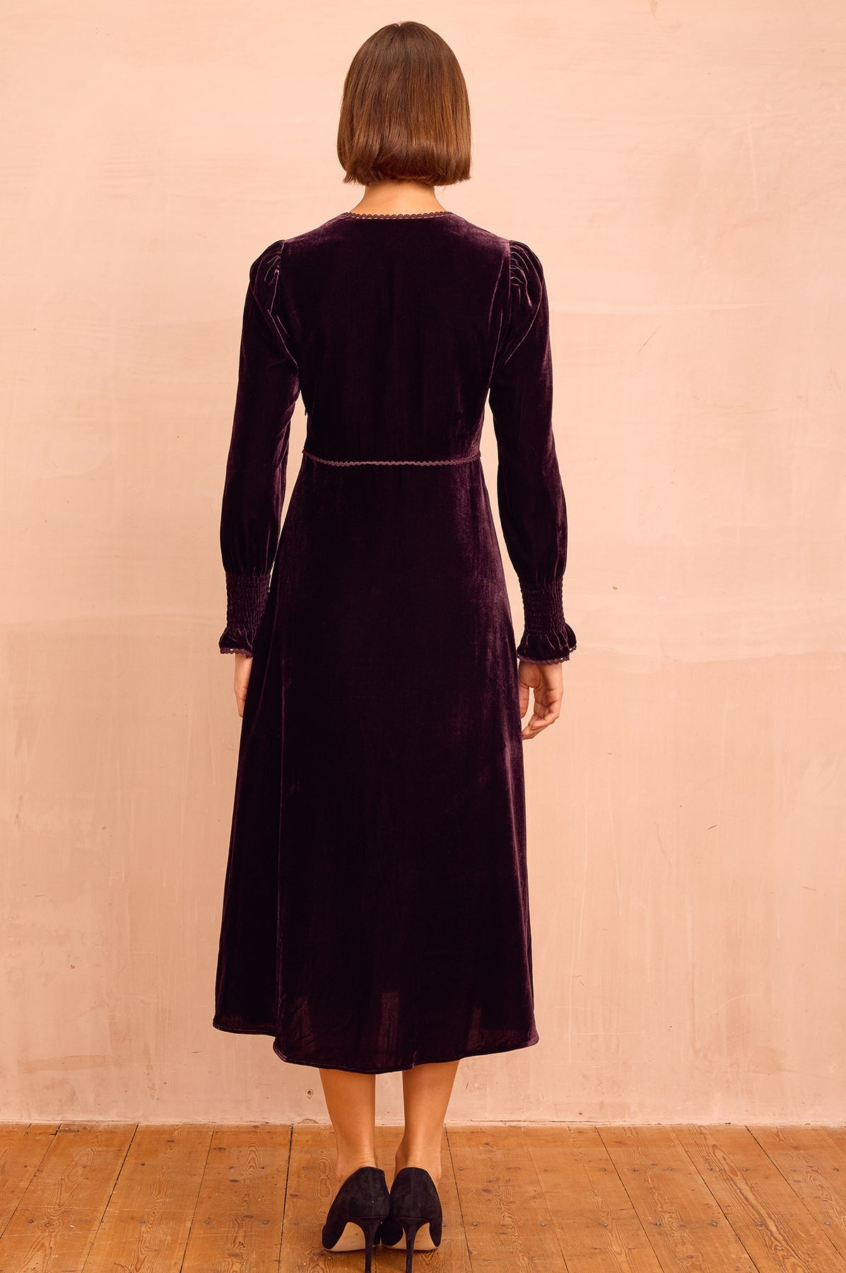 Long Sleeve Velvet Sally Anne Dress - Aubergine Purple