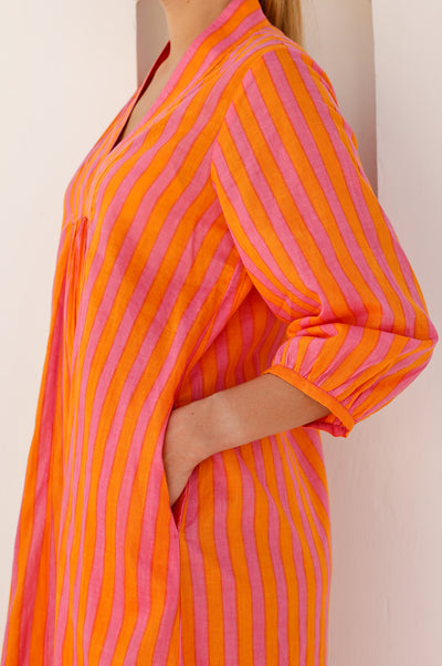 Itisha Striped Dress - Orange/Pink