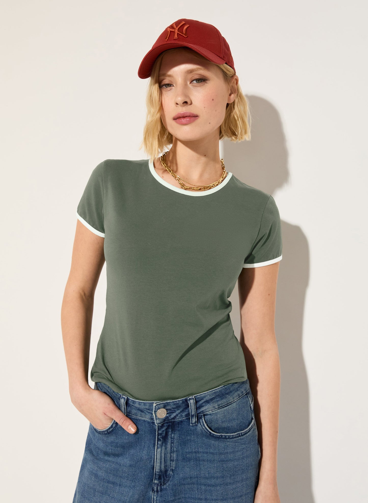 Organic Cotton Slim Tee Khaki & Antique White