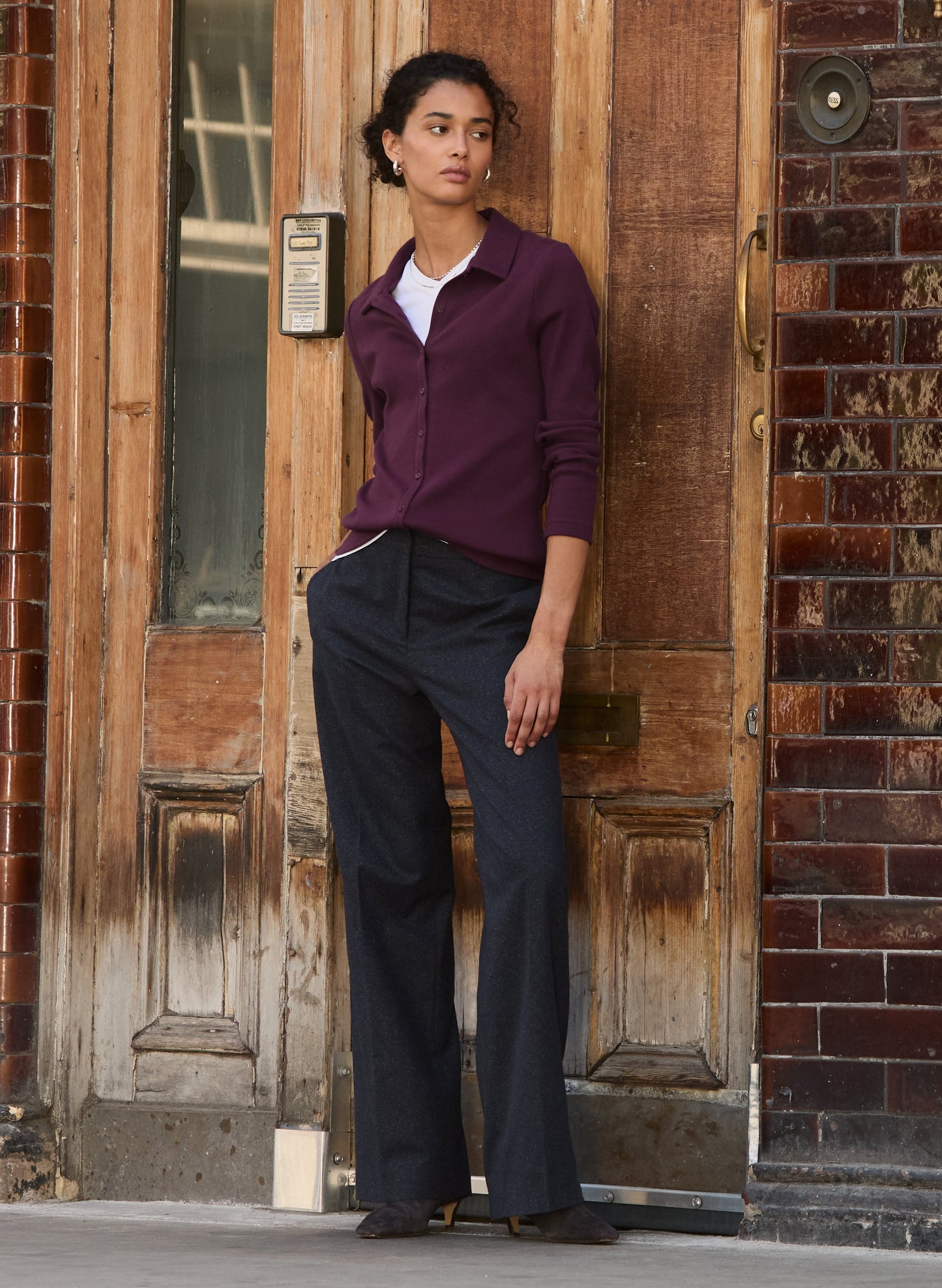 Petite Gwynnie Wool Blend Wide Leg Trousers / Navy Check