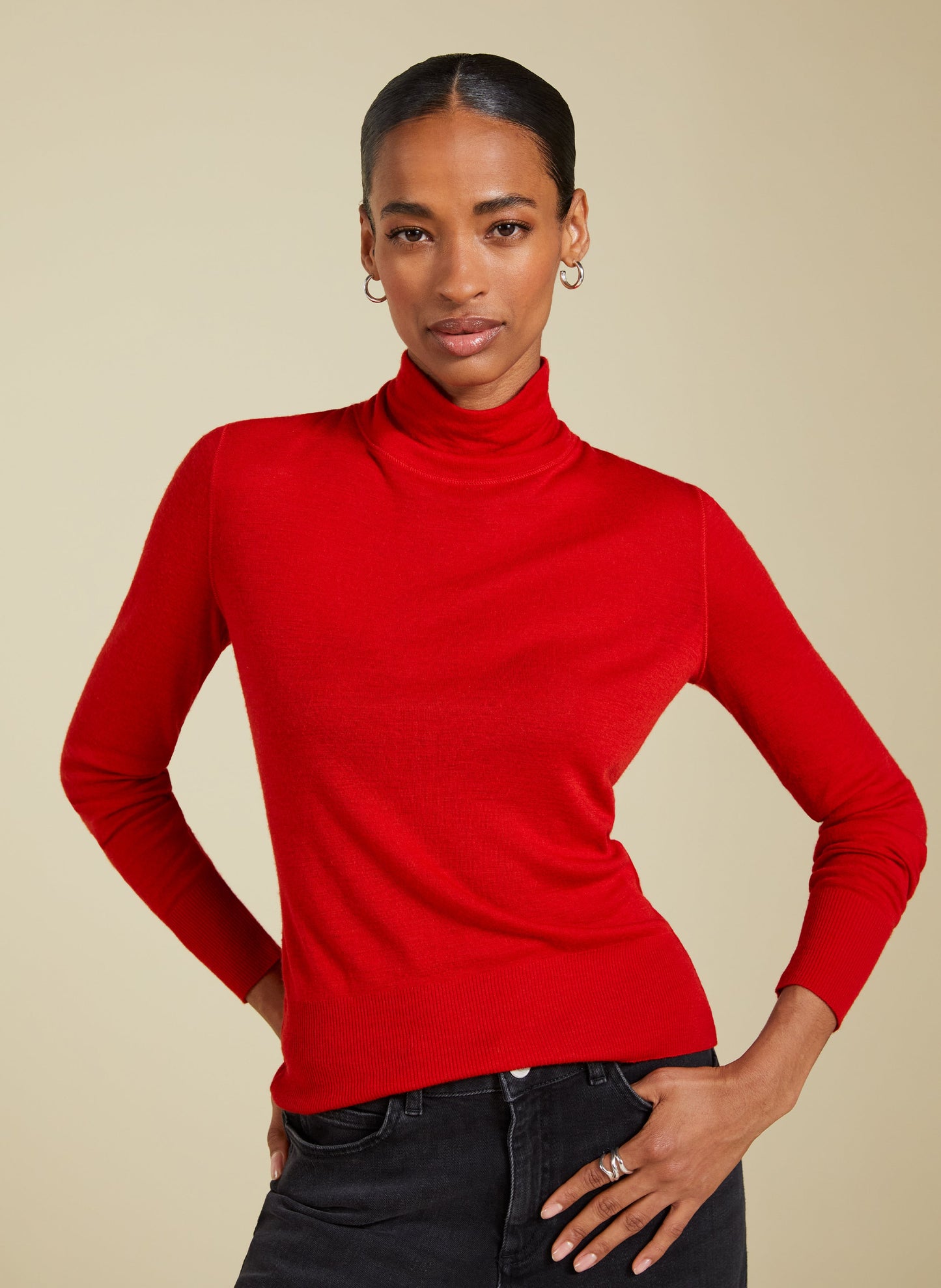 Augustina Semi Sheer Wool Blend Top Crimson Red