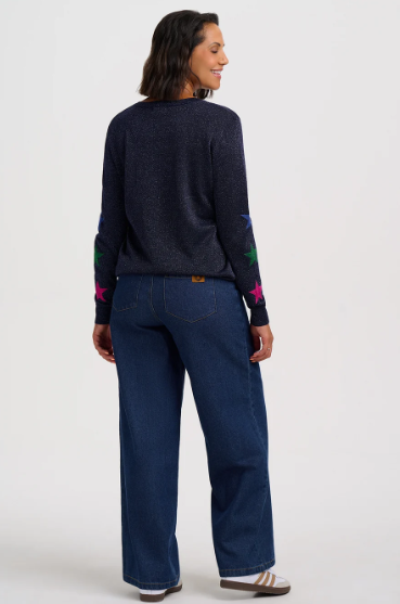 Marcella Sparkly V-Neck Jumper - Navy Stars