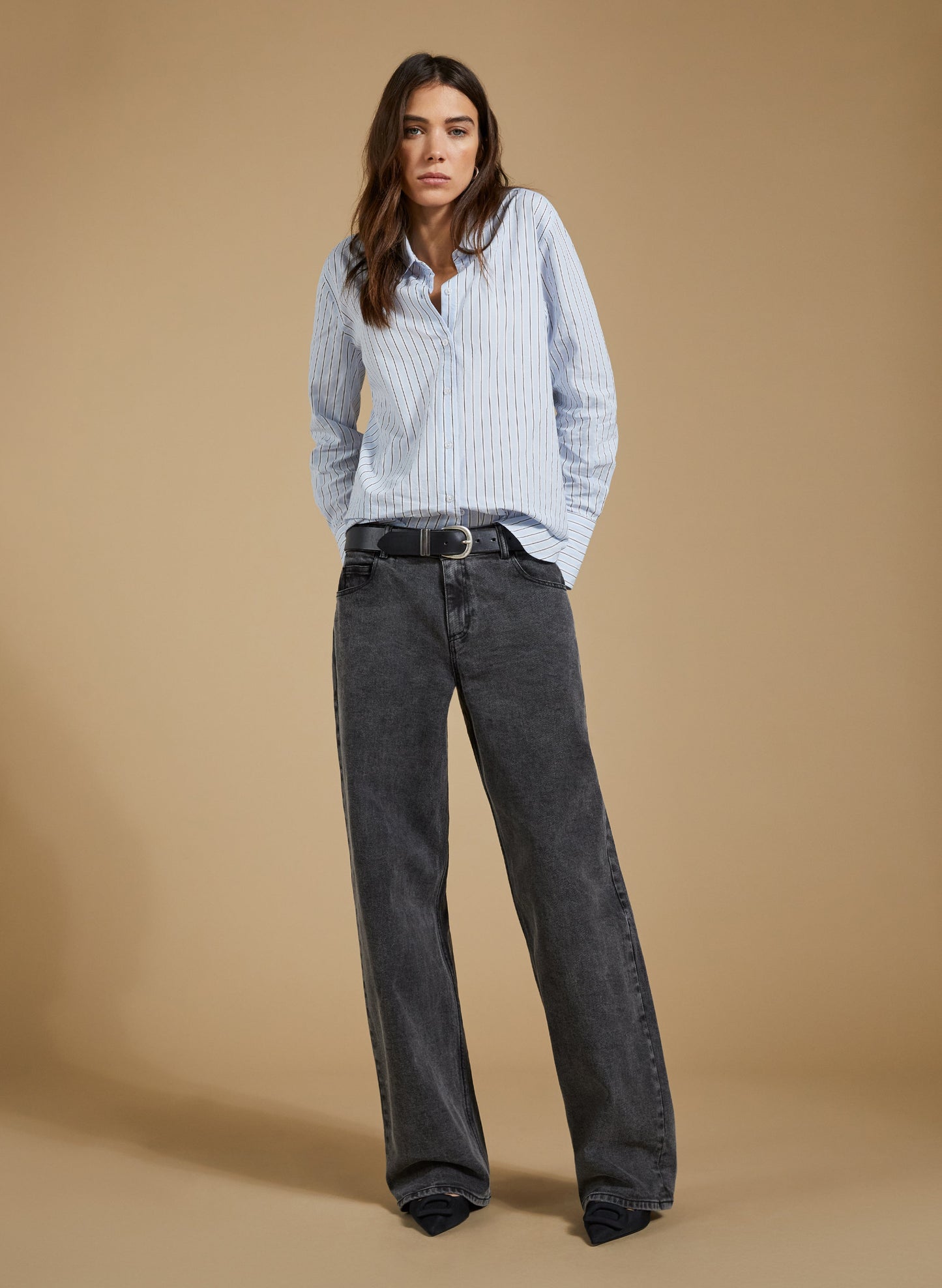 Organic Stretch Cotton Wide Leg Slouch Jeans / Grey Wash