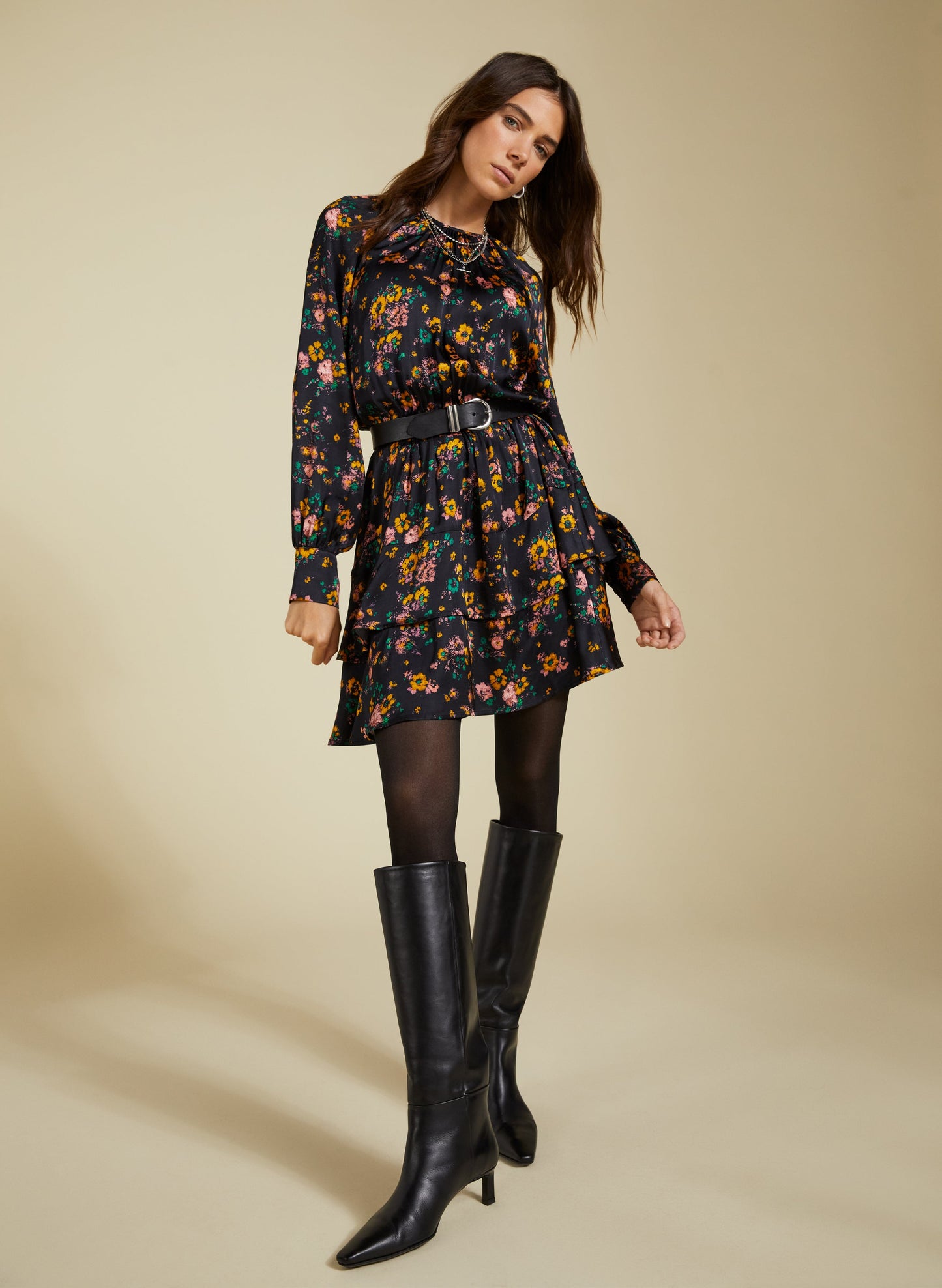 Isolde Printed Mini Dress Black Vintage Floral
