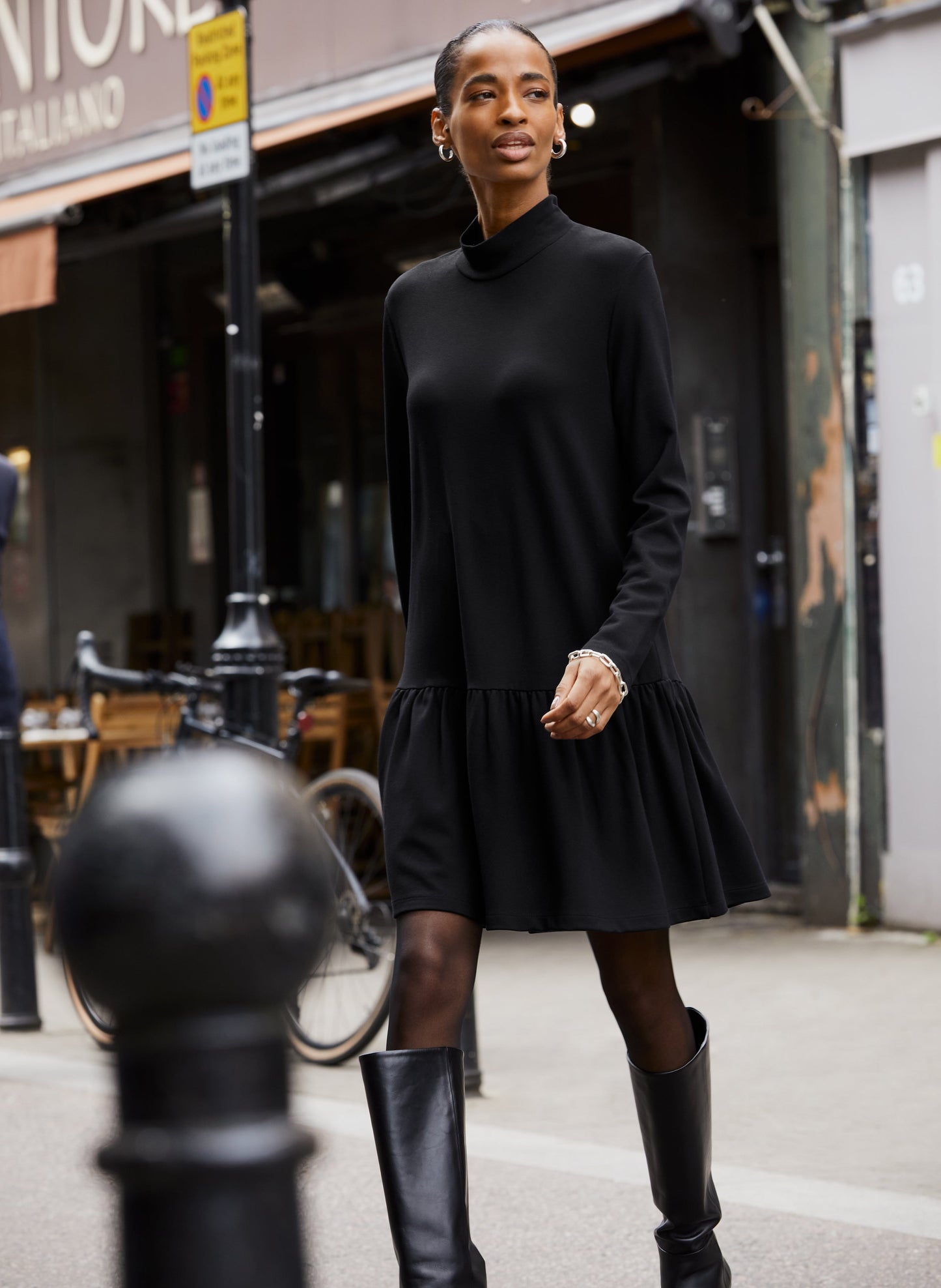 Justine Turtleneck Mini Dress / Caviar Black