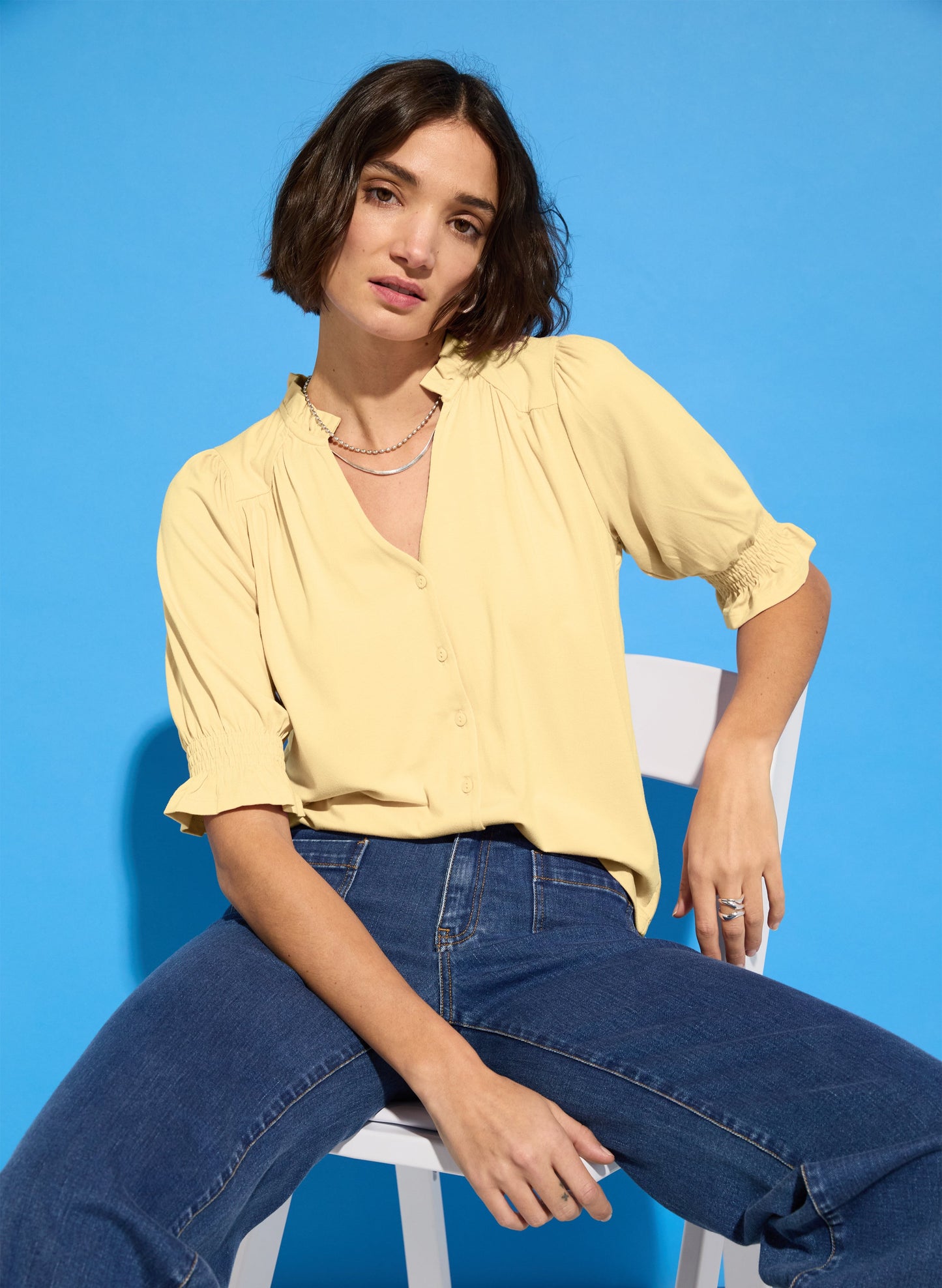 Noa Short Sleeve Blouse Butter Yellow
