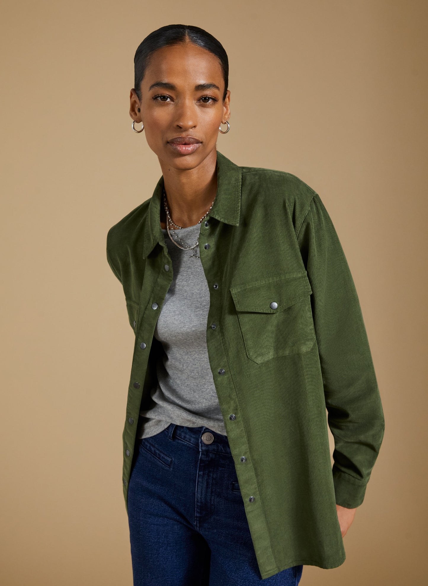 Beata Organic Corduroy Relaxed Shirt Light Khaki