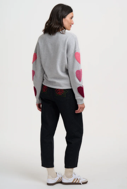 Eadie Relaxed Sweatshirt - Grey Hearts