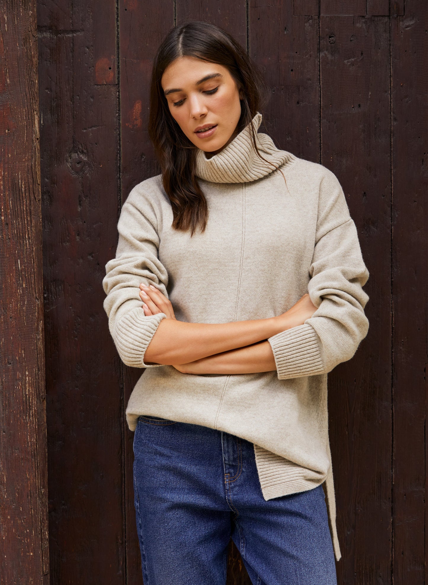 Asher Wool Blend Turtleneck Jumper Natural