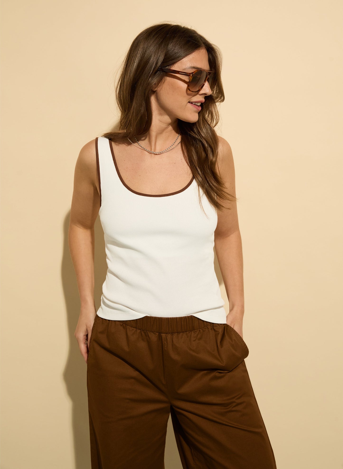 Houston Organic Rib Vest Pure White & Milk Chocolate