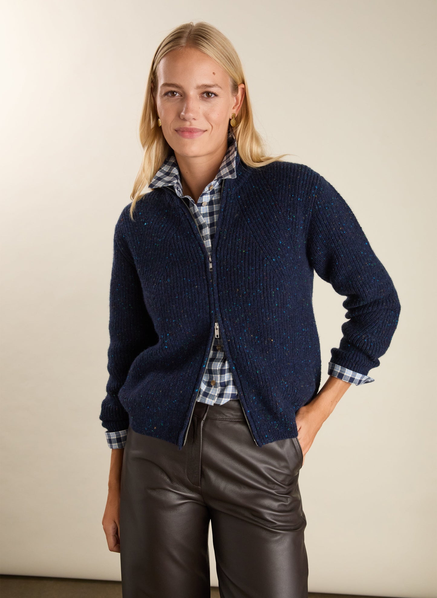 Lonnie Wool Blend Zip Cardigan / Navy
